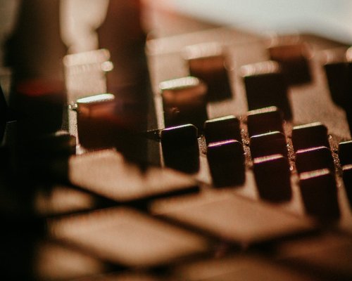 Close up detail shot focusing on professional keyboard setup layouts